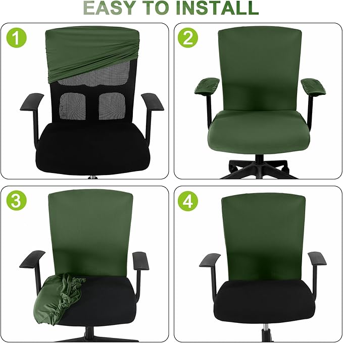 Tallew 4 Pcs Office Chair Covers Set Computer Universal Protective Stretchable Chair Seat Covers Desk Armrest Cover Pads Office Cushion Backrest for Rotating(Regular,Blackish Green)