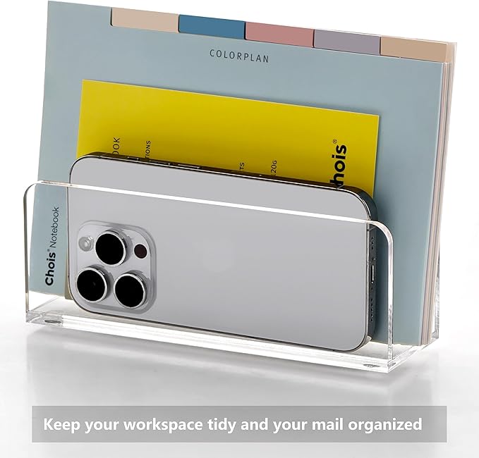 Acrylic Desk Mail Organizer Sorter, Clear Small File Holders, Countertop Letter Envelope Bill Filling Folders Organization, Paper Document Storage Rack for Office,Home, School