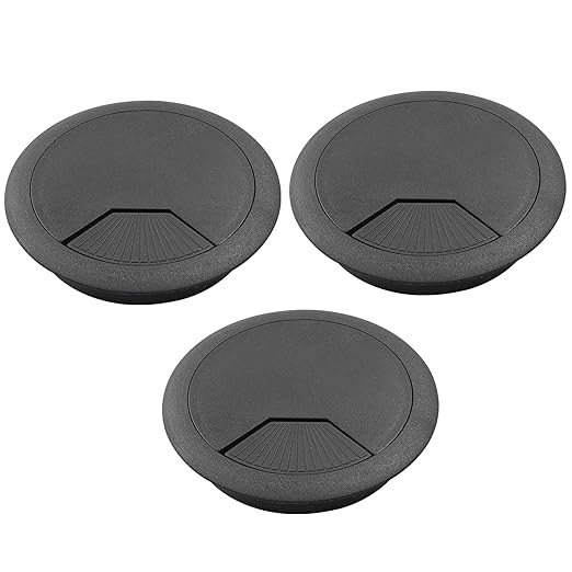 Bivethoi 3pcs 3.15 inch Desk Wire Cord Cable Grommets Hole Cover for Office PC Desk Cable Cord Organizer Plastic Cover Black