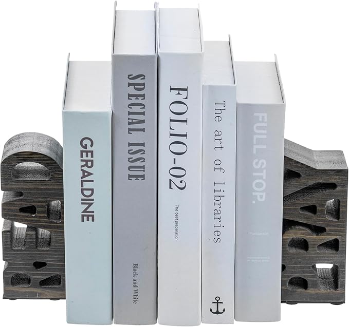 Book Ends Christian,Vintage Weathered Gray Solid Wood Bookends Carved in Read and Pray Block Letters, Decorative Book Stands for Home Library Bookshelf Office Desk, 2 Piece Set