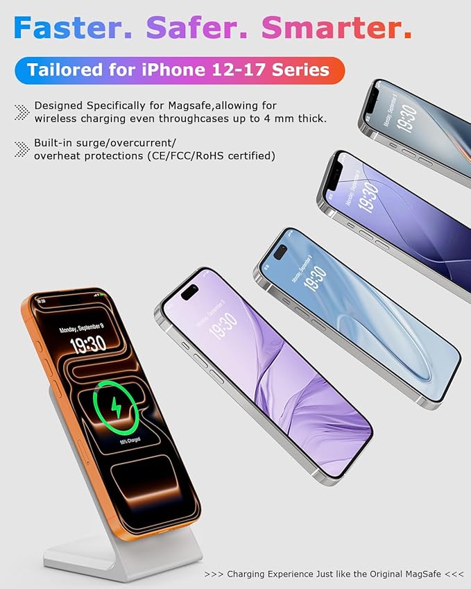 2 Pack Magnetic Wireless Charger for iPhone 15W Phone Charger Stand for iPhone 17/16/15/14/13/12 Series (Lunar White)