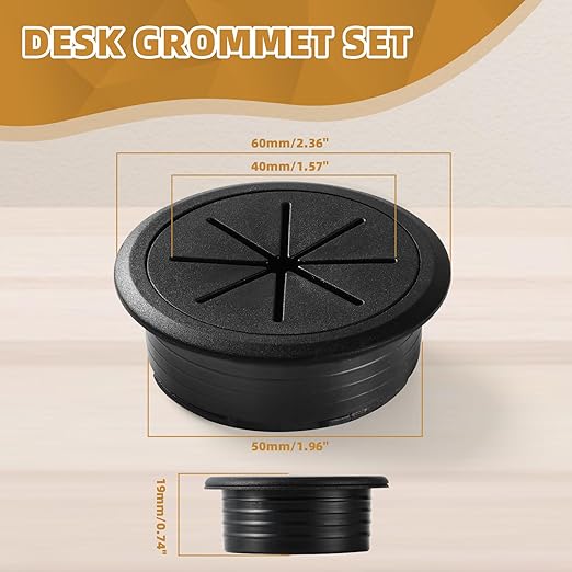 Desk Grommet 2 Inch (50 mm) 3 Pieces, Desk Hole Cover for Cables Black, ABS Plastic Grommet Hole Cover for Wires Cables Through The Countertop by XIOGZAXI