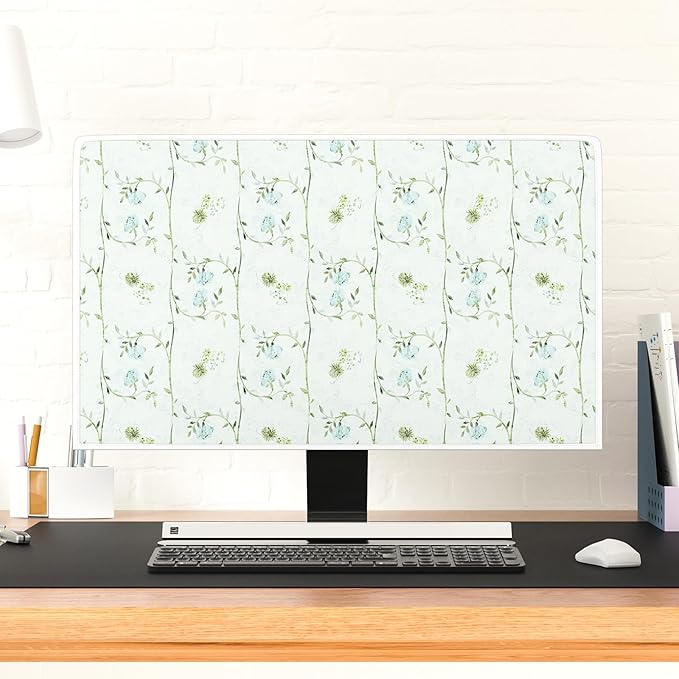 Elegant Flower Plant Monitor Dust Covers 22, 23, 24, 25 Inch Green and Blue Botanical Water Proof Computer Covers for Desktop PC Protector Dust Proof Monitor Cover for Computer Screen