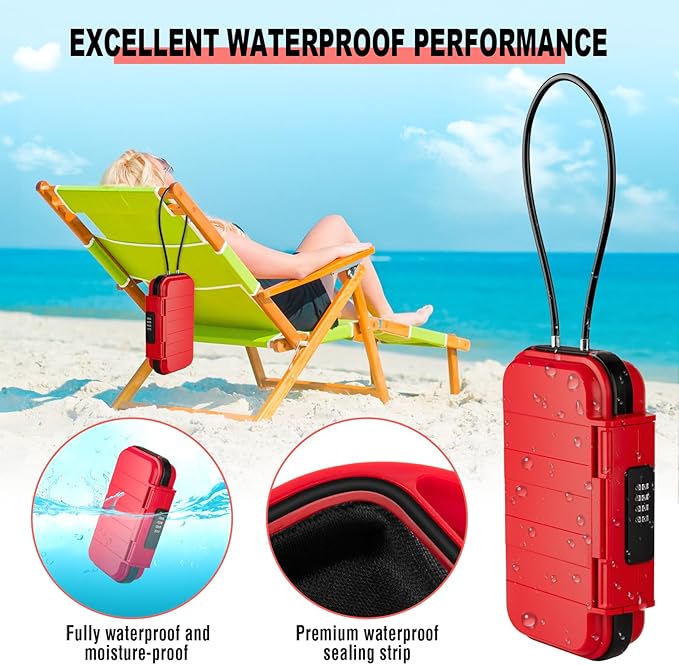 HUANLANG Portable Safe Lock Box with Combination Lock Mini Beach Travel Safe Waterproof Small Lockable Box with Removable Wire Rope Combination Safe Box for Dorm,Travel,Beach,Hotel,Car,Home,Office
