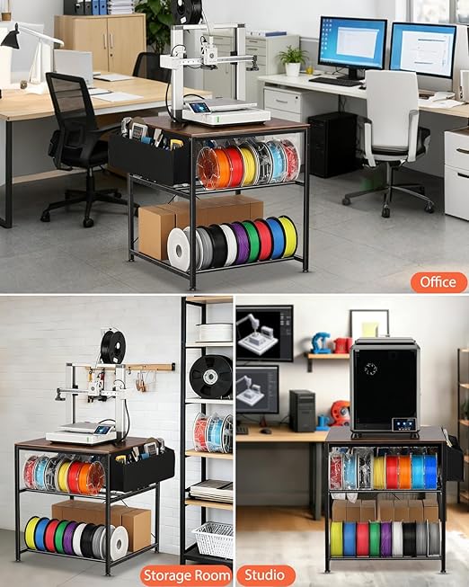 AHOWPD 3D Printer Stand with Filaments Storage - 3D Printer Table Filament Storage Rack Heavy Duty 3D Desk for Workshop Studio Office (Brown)