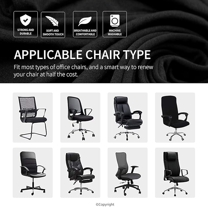 Elastic Computer Chair Cover with Durable Zipper - Protective Removable Washable Universal Office Desk Chair Seat Slip Cover - Stretchy Soft Anti-dust Desk Chair Seat Protector for Dogs, Cats, Pets
