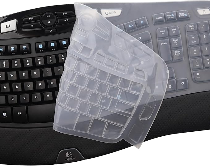 MUBUY Keyboard Cover for Logitech K350 Wireless Wave Keyboard & MK570 MK550 Wireless Wave, & K350 MK550 MK570 Keyboard Accessories Protective Skin-Clear