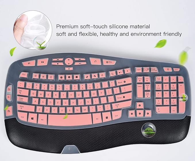 Keyboard Cover for Logitech K350 MK550 MK570 Wireless Wave Keyboard Cover Skin Protector, Logitech K350 MK550 MK570 Accessories, Pink