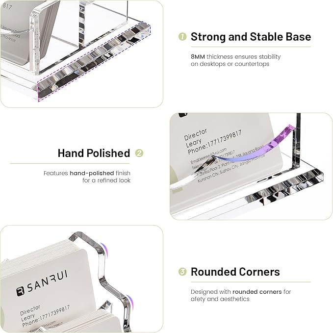 SANRUI Acrylic Business Card Holder for Desk, Horizontal Clear Name Card Display Stand Desktop Display Stand for Business Cards, Business Card Organizer, Perfect for Offices & Professionals 4 Slots