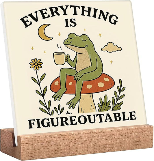 Inspirational Office Desk Decor Everything Is Figureoutable Sign Motivational Gifts For Women Kids - Mental Health Decor Funny Frog Coffee Desk Art Calming Corner Decorations For Classroom Dorm Bedroom