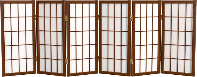 2 ft. Short Desktop Window Pane Shoji Screen - Walnut - 6 Panels