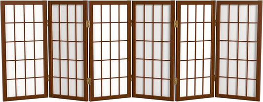 2 ft. Short Desktop Window Pane Shoji Screen - Walnut - 6 Panels