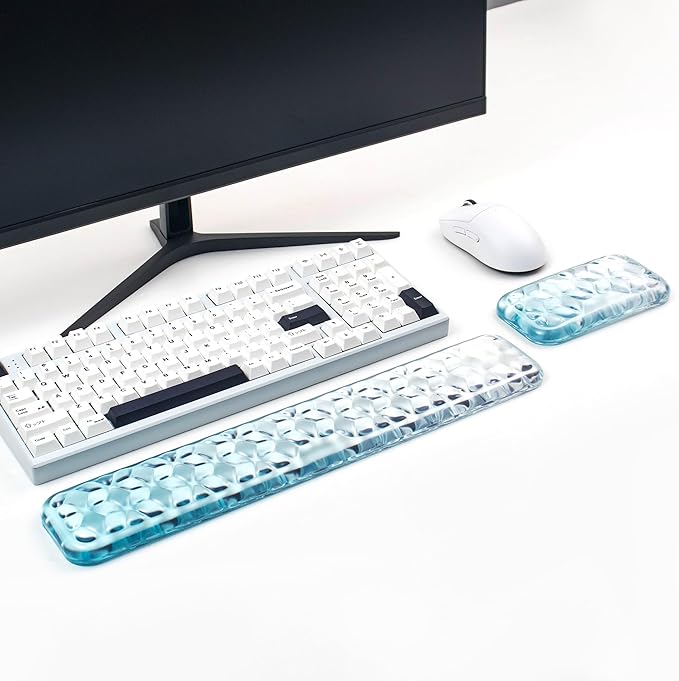 Gel Keyboard and Mouse Wrist Rest Set – Water Ripple Wrist Rest for Computer Keyboard 60%/68%/75%, Comfort & Support for Typing and Gaming (Blue Gradient)