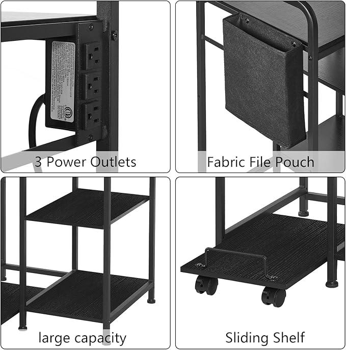 Sedegn Home Printer Stand with Charging Station, 24x18 Inches Stands for Large Printer, Printer Shredder Stand with Storage for Home Office, Table for Fax Machine/PC Tower (Black)