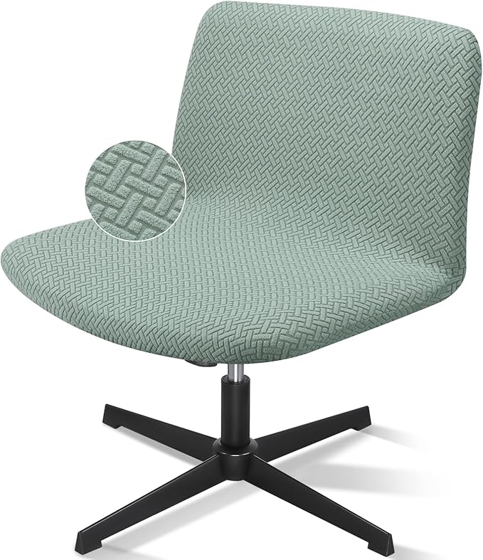 Armless Chair Slipcover, Criss Cross Office Desk Vanity Computer Jacquard Chair Cover, Stretch Mid Back Wide Seat Chairs Cross Legged Slipcover for Bedroom Office（Only Covers, No Chairs）