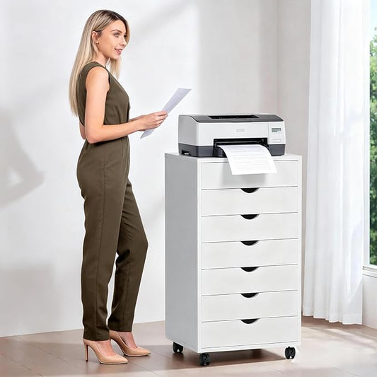 7 Drawer Chest, Dressers Storage Cabinets, Dresser Mobile Cabinet with Wheels, Drawers Organization Furniture for Office, Home, White