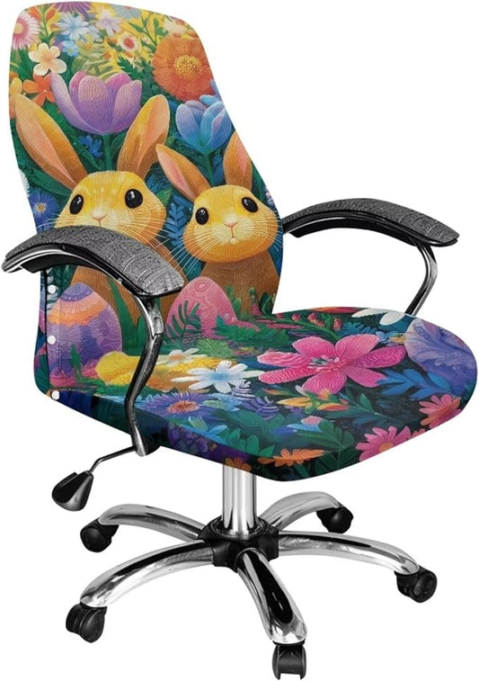 Talayituse Bunny Rabbit Tulip Daisy Print Office Chair Covers, Stretch Computer Chair Cover, Universal Boss Chairs Covers Modern Simplism Style High Back Chairs Slipcover Easter Decor, Large