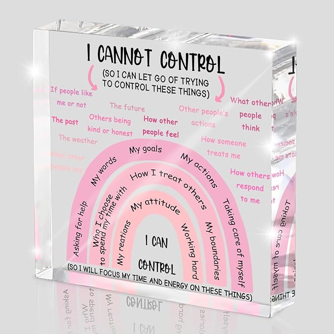Mental Health I Can Control Decor, 4x4 Inch Pink Acrylic, Women's Therapy Office Sign, Girls Dorm Essentials, Motivational Room Decor and Gift