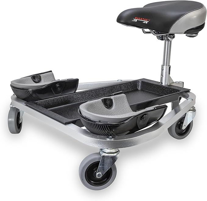 Racatac Kneeling Sitting Creeper with 3 Inch Casters, Rolling Knee Pads with Seat, Adjustable Seat, Knee Pads with Wheels, Made in USA, Floor Creeper, 01RAC3