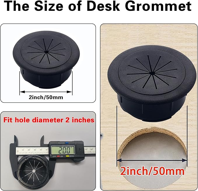 2 Pack 2 Inch Flexible Desk Grommet, ABS Cable Hole Cover for Home Office Table Wire & Cord Management- Black