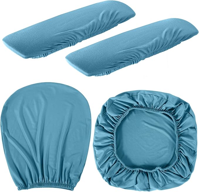 Tallew 4 Pcs Office Chair Covers Set Computer Universal Protective Stretchable Chair Seat Covers Desk Armrest Cover Pads Office Cushion Backrest for Rotating(Regular,Grayish Blue)