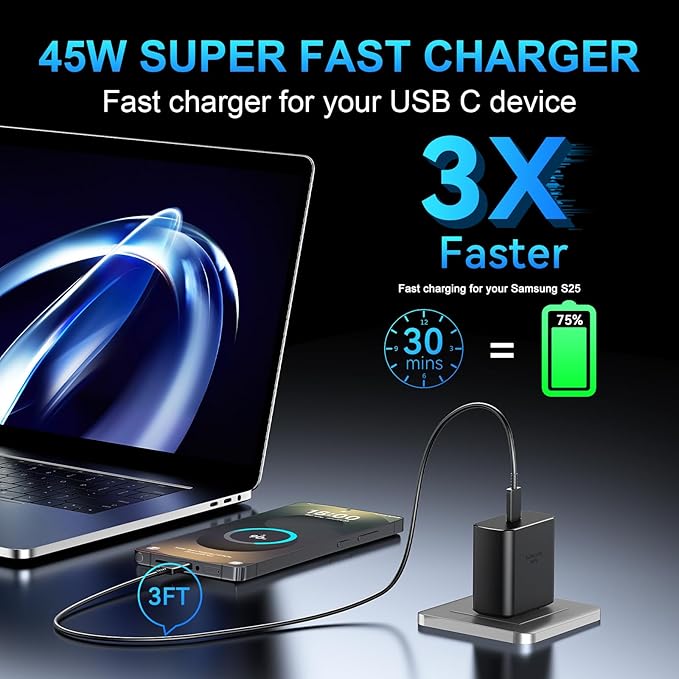 45W USB C Super Fast Charger Type C Charger Fast Charging Android Phone Charger Block with 3FT Type C Charging Cable for Samsung Galaxy S26 Ultra/S26/S26+/S25/S25 Ultra/S25+/S24 Ultra/S23 Ultra/S22