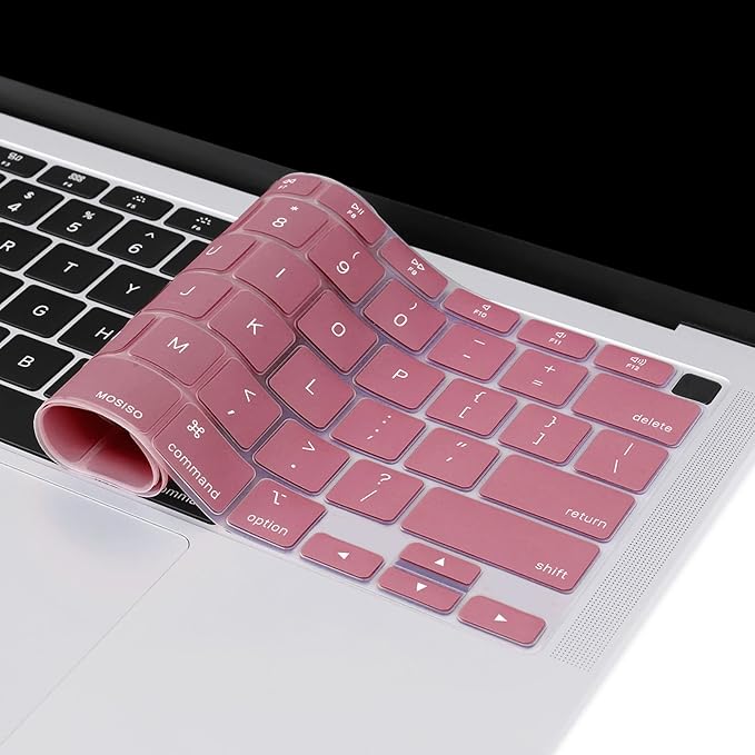 MOSISO Keyboard Cover Compatible with MacBook Air 13 inch 2022 2021 2020 Release A2337 M1 A2179 Retina Display with Touch ID Backlit Magic Keyboard, Waterproof Protective Silicone Skin, Tea Petal Pink
