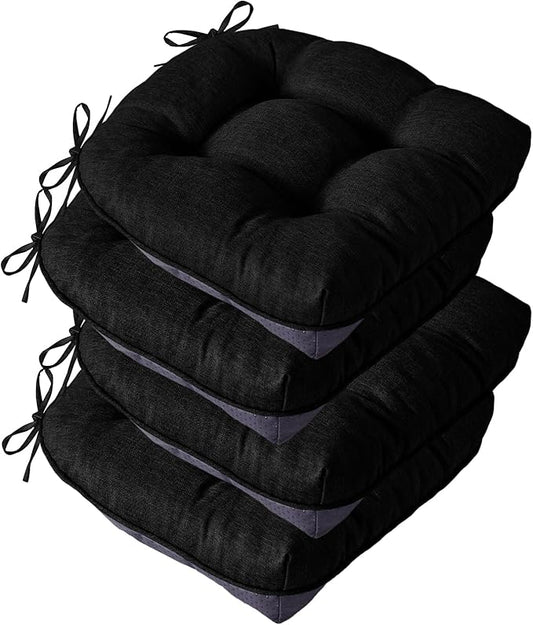 IASEAHK Chair Cushions for Dining Chairs, Seat Cushions for Kitchen Chairs, Indoor Seat Cushions with Ties, Tufted Foam Chair Pads, Non Slip Chair Cushions Set of 4, 15.5" x 15.5" x 4", Black