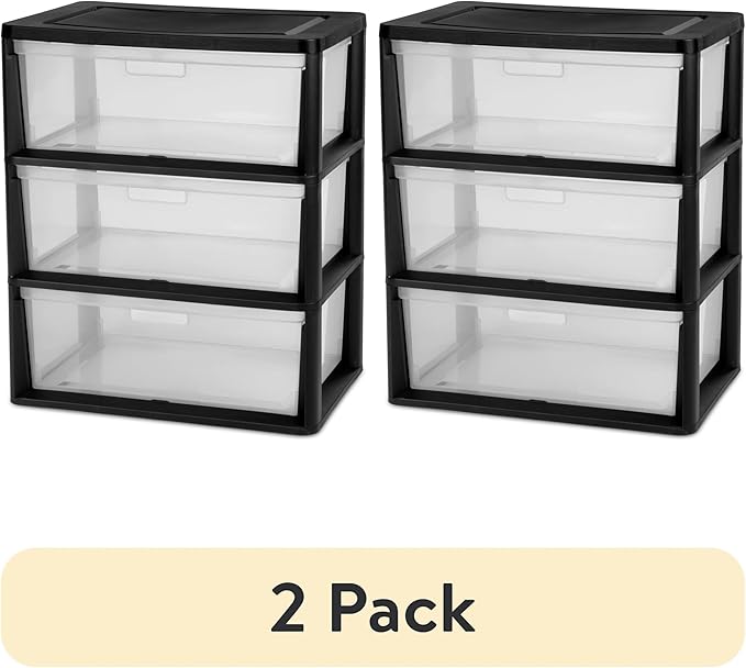 Plastic 5 Drawer Wide Tower, Black