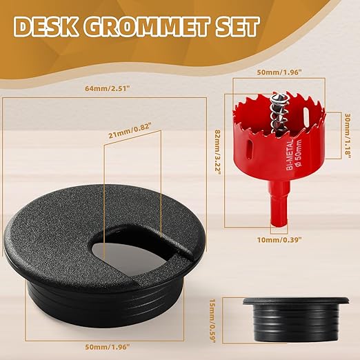 Desk Grommet 2 Inch (50 mm) 10 Pieces, Desk Hole Cover for Cables Black, ABS Plastic Grommet Hole Cover with Hole Saw for Wires Cables Through the Countertop by XIOGZAXI