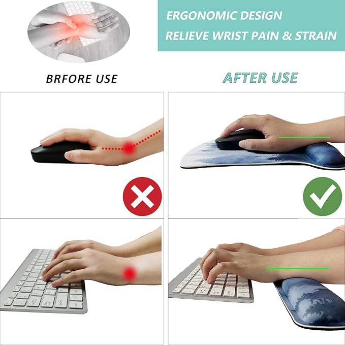 Keyboard Wrist Rest Pad Mouse Pad with Wrist Support Set of 3, Gaming Mousepad with Non-Slip Rubber Base, Ergonomic Memory Foam Mouse Cushion Support for Home Office Laptop Computer, Forest
