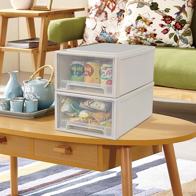 12 Quart Plastic Desktop Storage Drawers, 4-Pack Stacking Drawer Unit