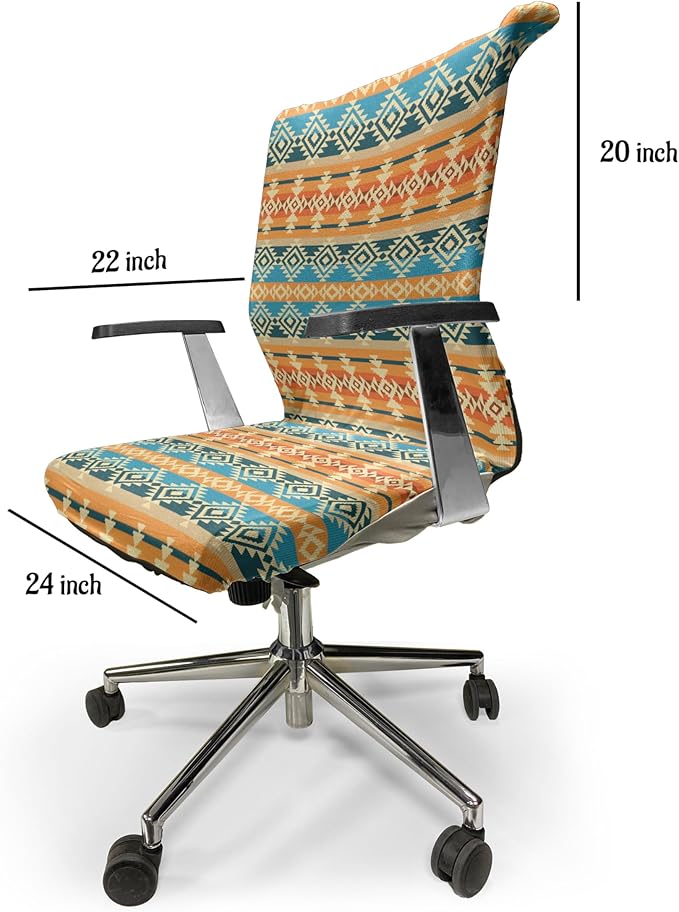Ambesonne Southwestern Office Chair Cover, Striped Backdrop GeometricTribal Motif Native Mexican Cultural Heritage, Stretchable Decorative Universal Size High Back Printed Slipcover, Cream Orange Blue