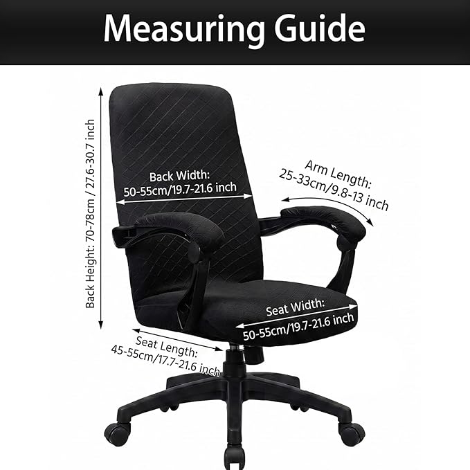 Stretch Jacquard Office Chair Cover with Armrest Covers, Removable Washable Desk Chair Cover, Anti-dust Seat Cushion Protectors - Large, Black