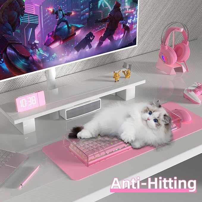 Attack Shark KC04 Acrylic Clear Transparent Keyboard Cover(17.4 * 6.5 * 1.89 inch) with Dustproof Waterproof Anti-hit Anti-cat Protective Case for Standard 104 Key Mechanical Gaming Keyboard Pink
