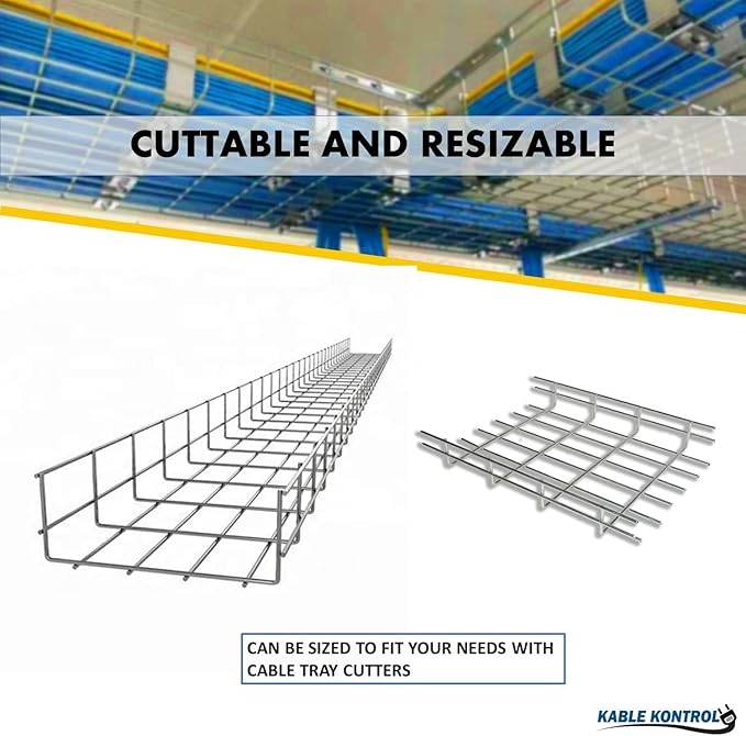 Kable Kontrol Cable Tray - 10 Feet Long x 12" W x 2” H - 48 Pcs Bulk Pack - Wire Mesh Tray Cable Management Rack Cords Organizer Cable Basket, Zinc Plated Steel NEC Approved for Network, Fiber Optic