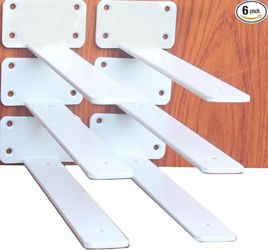6 Pack - 10 inch White Hidden L Shelf Bracket (1/5 Inch Thicked) Iron Floating Shelf Brackets Rustic Industrial Metal Brackets for Shelf Support