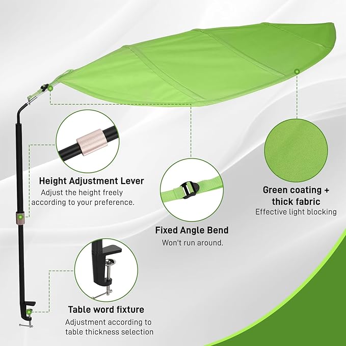 P Polerden Green Leaf Office Cubicle Light Shield and Desk Shade (Cubicle Shade) – Adjustable, UV-Resistant – Blocks Overhead Light, Glare and AC Airflow, Ideal for Light Sensitive Workers