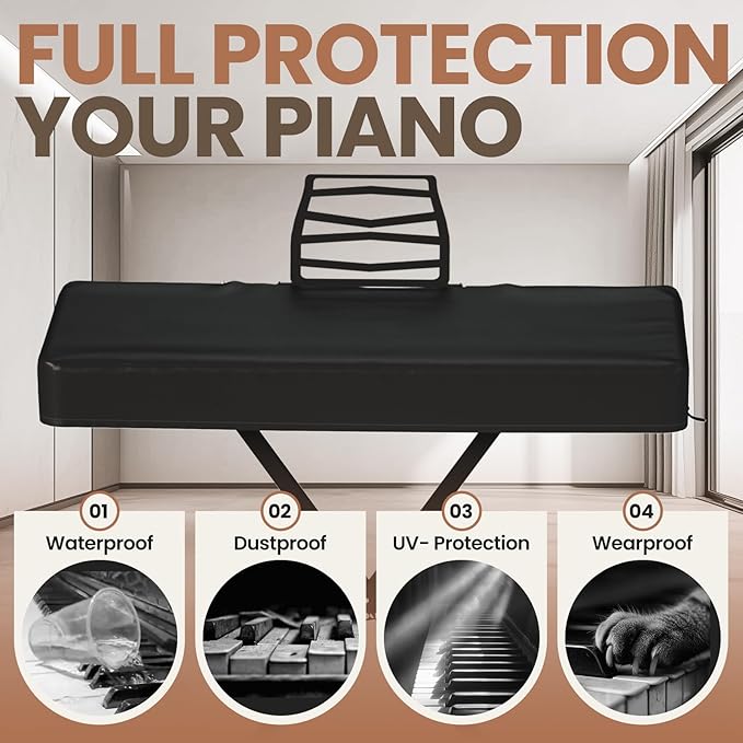 61/88Keys Electric Piano Keyboard Dust Cover - Waterproof, Dustproof, Scratch-Resistant, Adjustable Fit, Machine Washable - 37"(L) x 14"(W) x 5"/4.7"(H) (61keys-black)