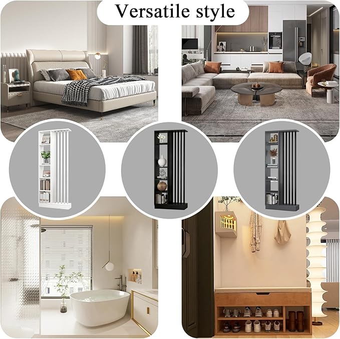 Room Divider with Shelves, Entrance Hall Partition Screen Column Floor to Ceiling - Freestanding Room Divider with Storage Shelf, Freestanding Decor for Bedroom (A Black + Black, 31.5in / 80cm)