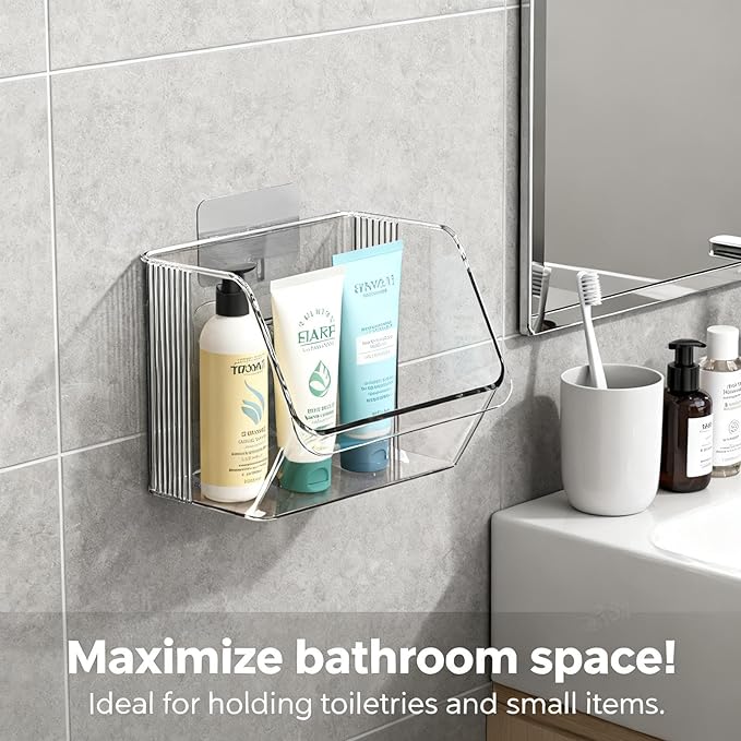 3 Pack Clear Plastic Wall Mount Storage Bins,Spice Rack Kitchen Organization and Storage,Organizing Small Items No Drilling Hang Walls/Doors for Bathroom, Bedroom, Office,Space-saving