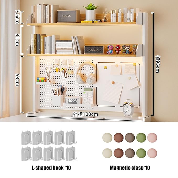 Clamp On Desk Organizer Shelf with Perforated Panels and Shelving Unit, Clamp-on Above or Under Desktop Storage Shelf for Office Home Dorm Desk