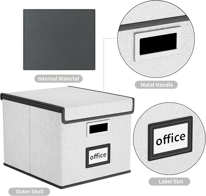 File Organizer Box with Lid, Collapsible File Folder Organizer for Office Document Storage, Filing Box with Plastic Slide for Letter Size Hanging File Folders(1 Pack, White)