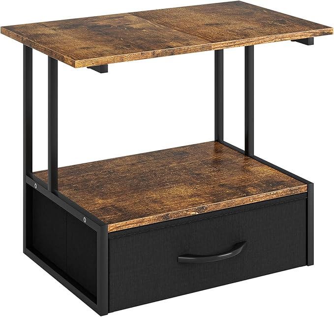 Masupu Printer Stand for Desk, Printer Table with Fabric Storage Drawer, 2 Tier Desktop Shelf, Multi-Purpose Desk Organizer for Home Office, 3D Printer, Fax Machine, Scanner, Rustic Brown