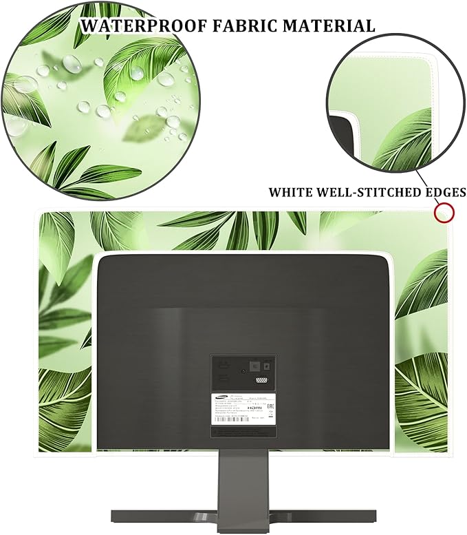 Spring Leaves Waterproof Television Cover 65 Inch Aesthetic Trendy Green Botanical Weatherproof Screen TV Covers Anti-Static Dustproof Protective Cover forLED LCD OLED TVs