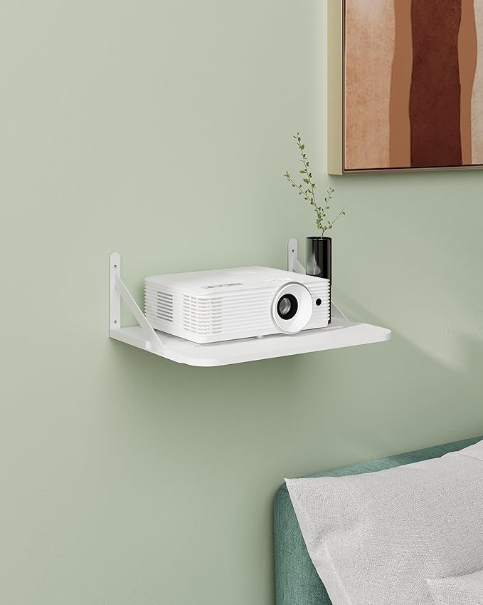 Small Mini Projector Shelf, Modem Shelf, Router Shelf, Floating Projector Wall Mount, Projector Shelf for Wall, Holder Stand Accessories White