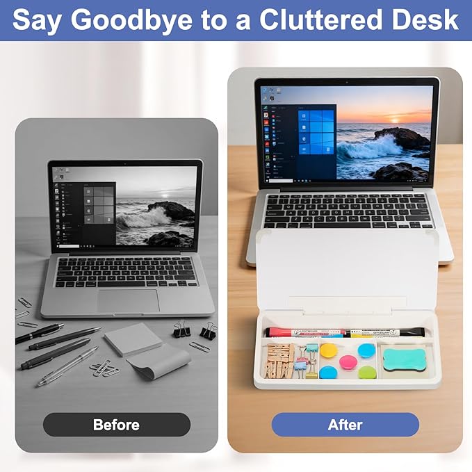 DOLLAR BOSS 12''x7'' Glass Desktop Whiteboard Small Dry Erase Board with Storage Drawer Computer Keyboard Stand Desk Organizer Office Accessories School Supplies with 4 Markers, White
