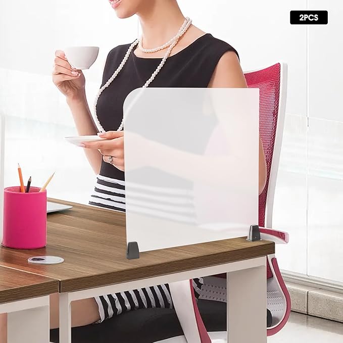 Desk Divider,2 PCS Desk Privacy Panel and Privacy Shields Frosted Acrylic Clamp-on Desk Partition for Office,School,Reception,23" x 22"