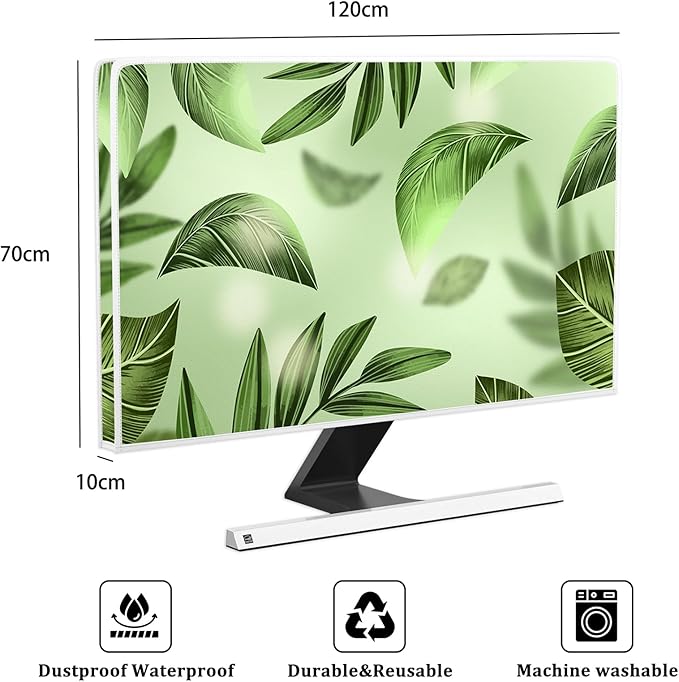 Spring Leaves Waterproof Television Cover 50,51,52 Inch Aesthetic Trendy Green Botanical Weatherproof Screen TV Covers Anti-Static Dustproof Protective Cover forLED LCD OLED TVs
