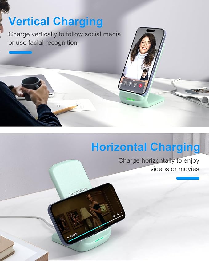 NANAMI Fast Wireless Charger, 10W Max Wireless Charging Stand with PD20W Adapter Charger Compatible for iPhone 17/17 Air/17 Pro/17 Pro Max/16/15/14/13/12,Samsung Galaxy S26/S25/S24/S23/S22/S21/Note 20